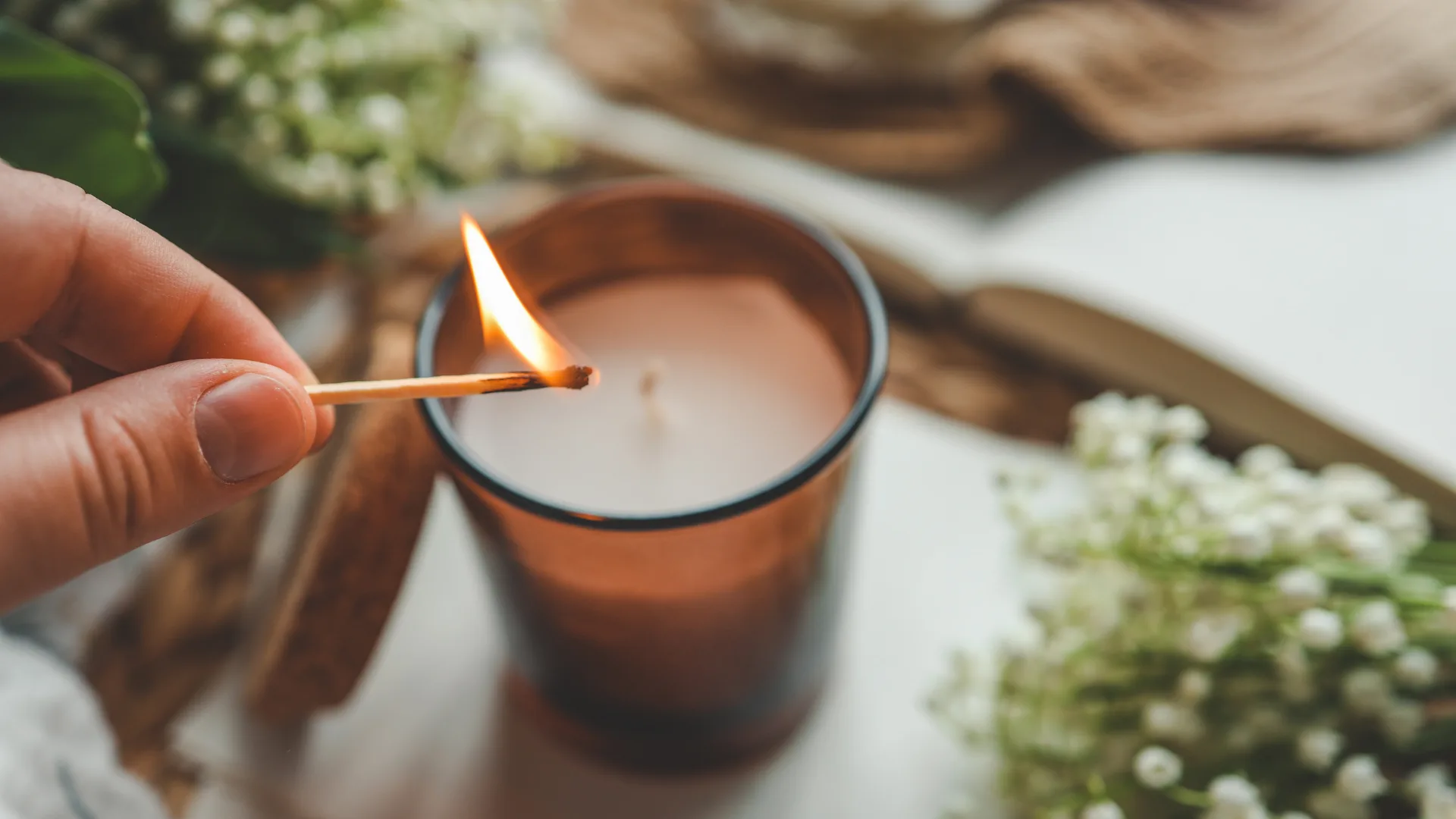 Lighting a candle.