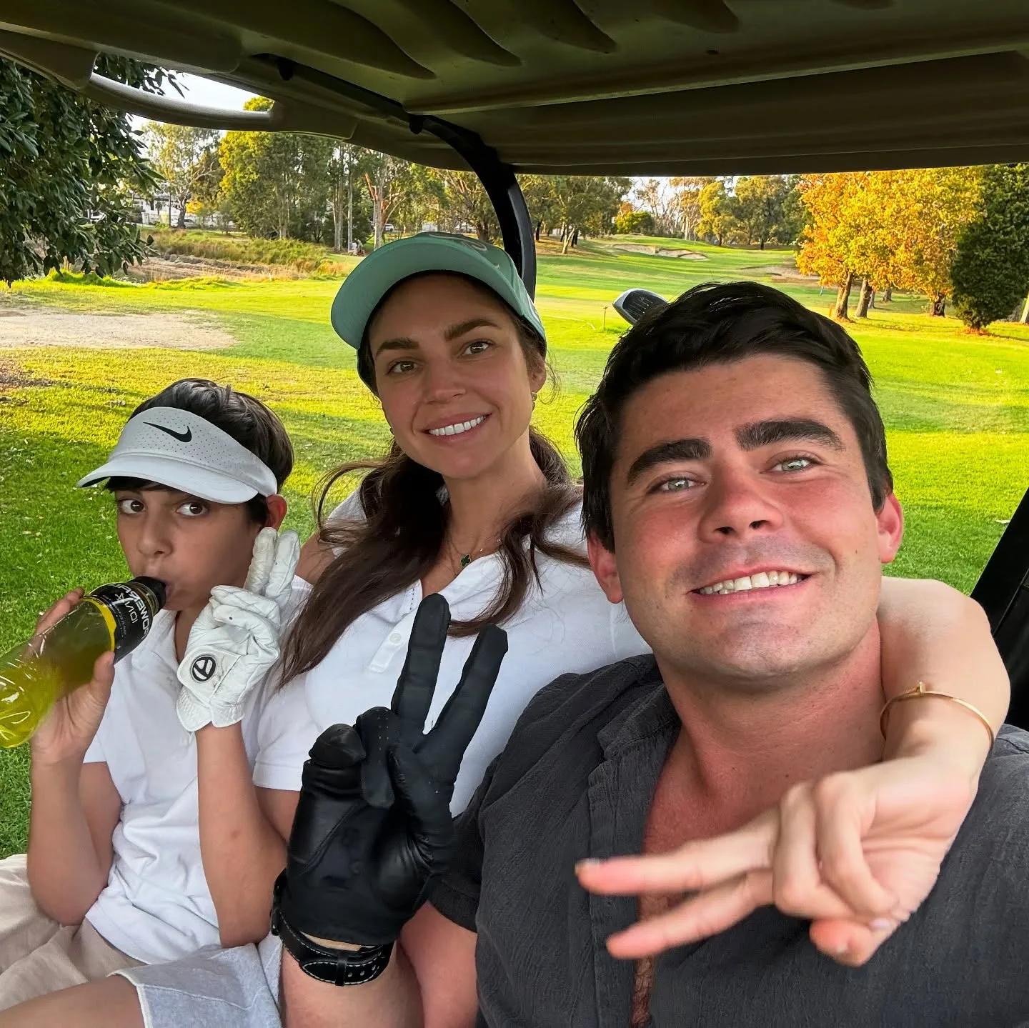 MasterChef Declan and Sarah with her son in a golf buggy