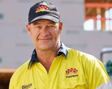 Foreman Keith wearing hi-vis during his time on The Block, and in hospital after his health scare