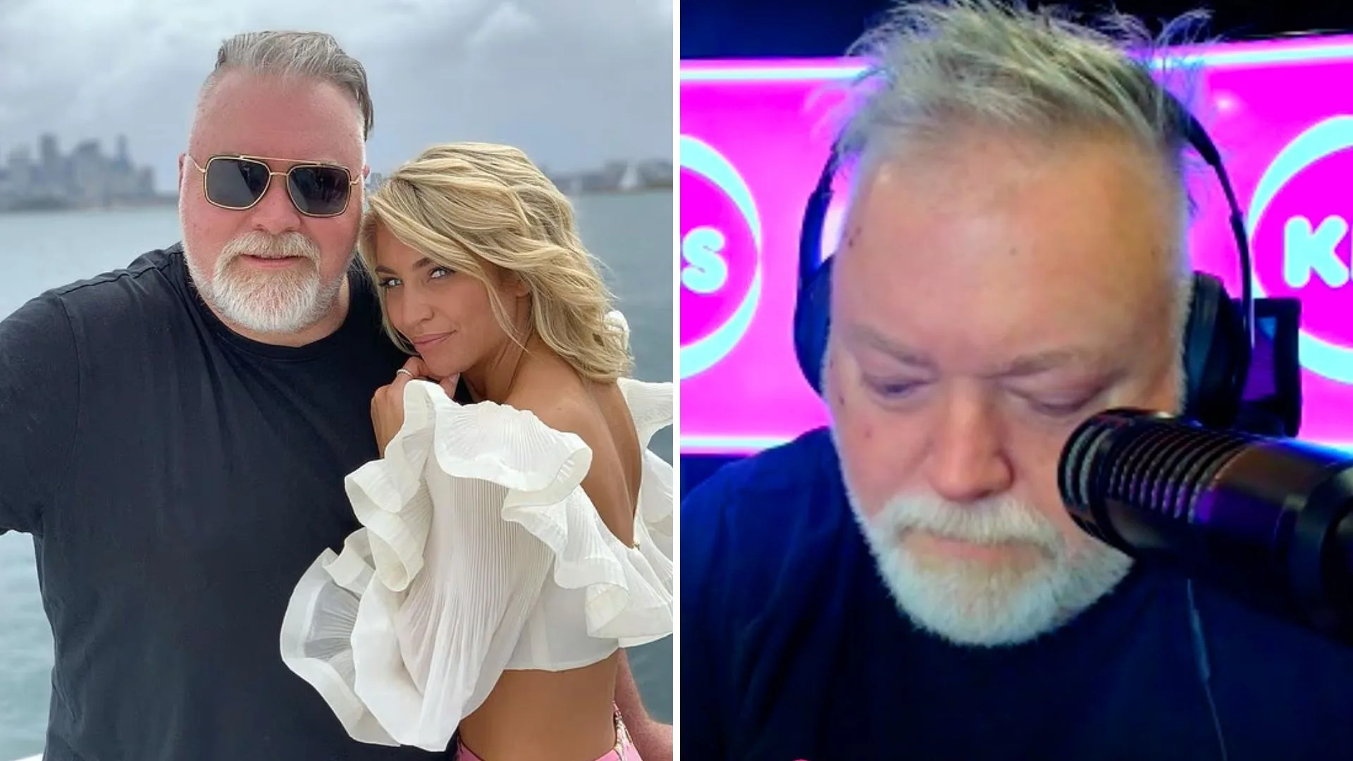 Kyle Sandilands with his wife Tegan and sharing news of his brain aneurysm on his radio show