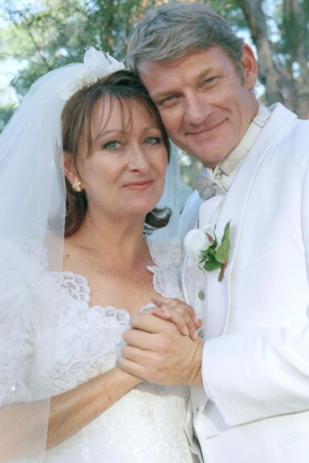 Lynne McGranger as Irene Roberts on Home & Away in a wedding dress with the man she was meant to marry, Ken