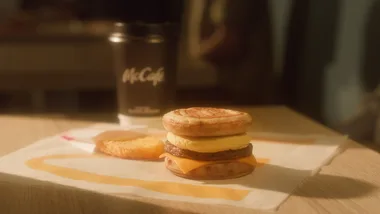 McGriddles sausage and egg with a hash brown and coffee