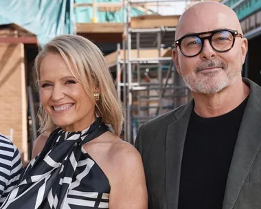 Neil Whitaker with The Block judges Darren Palmer and Shaynna Blaze