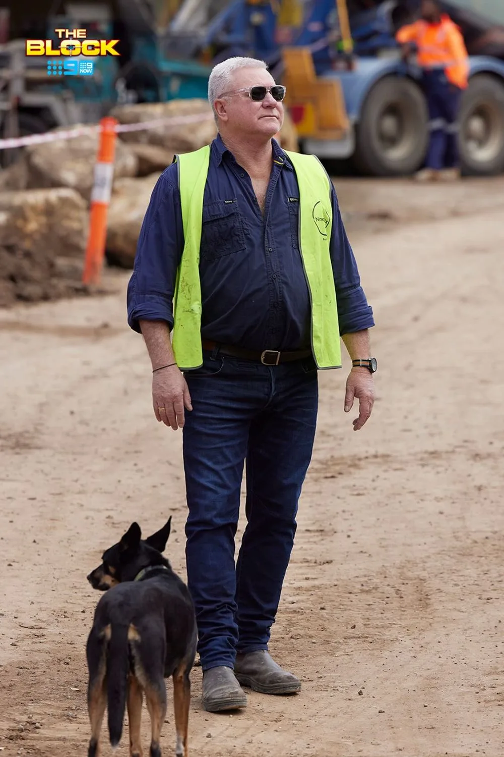 The Block star Scott Cam with his dog Frankie on set