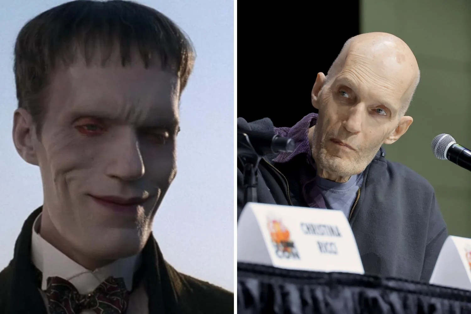 Carel Struycken as Lurch in The Addams Family and in 2024 at an event