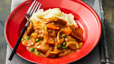 Curried sausages