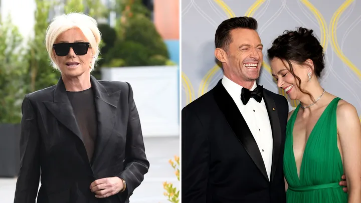 Deborra-Lee Furness, left, and Hugh Jackman and Sutton Foster, right