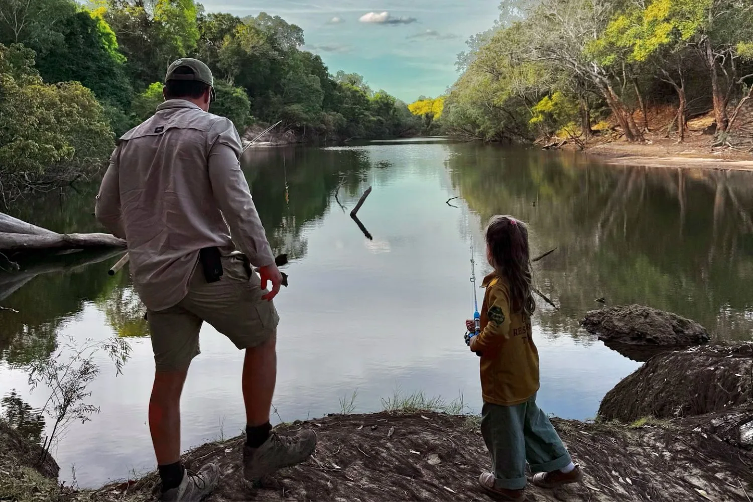 Bindi Irwin daughter Grace fishing with her dad Chandler during a crocodile research trip