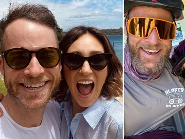 Hamish Blake with wife Zoe and one of their children
