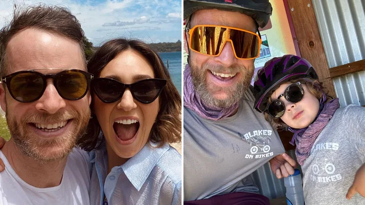 Hamish Blake with wife Zoe and one of their children