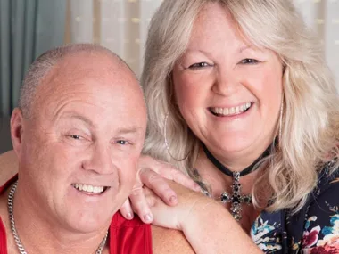 Gogglebox stars Lee and Keith together and, right, Keith in hospital