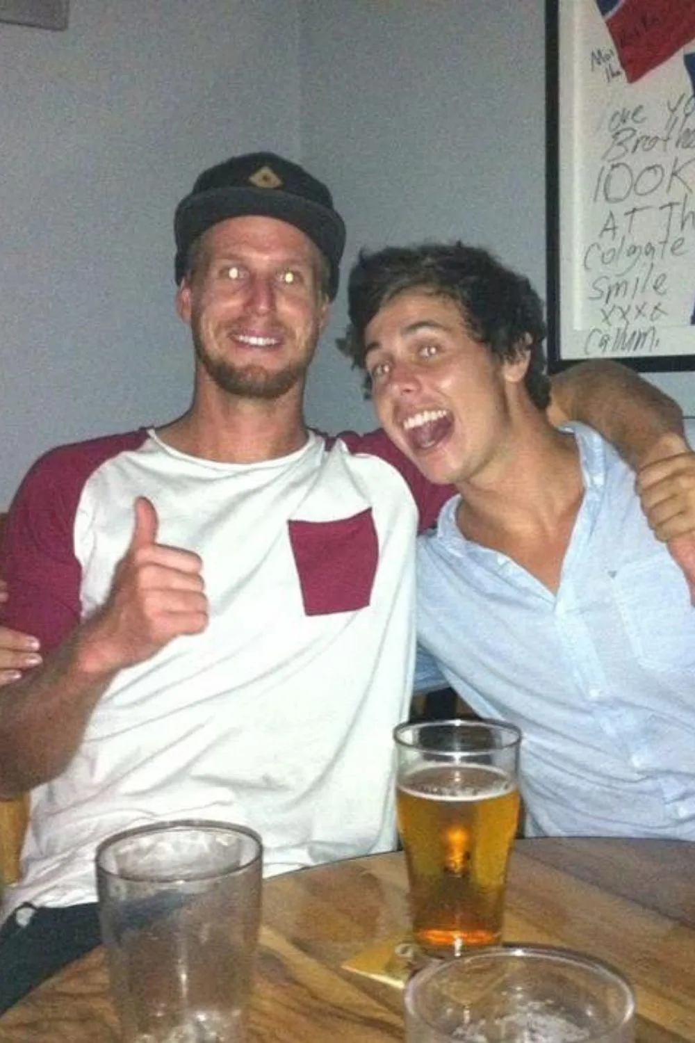 Milo and Nic together at a pub when they first became friends