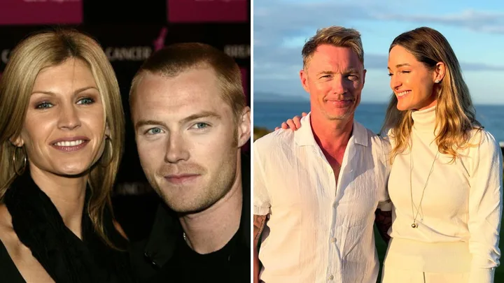 Ronan Keating pictured with his first wife Yvonne Connolly and with now-wife Storm.