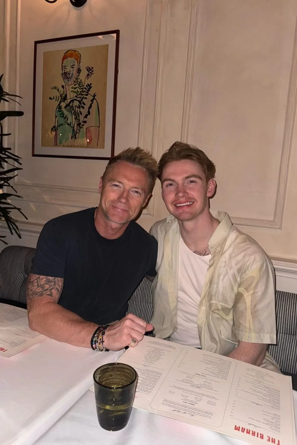 Ronan Keating pictured at a restaurant with eldest son Jack