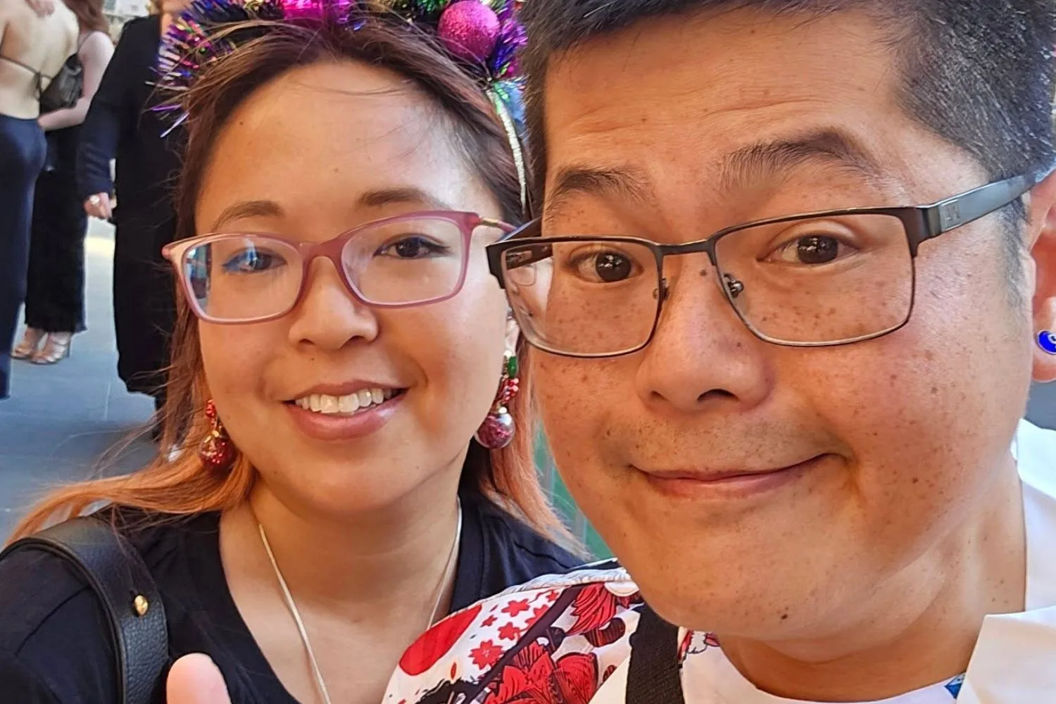Tim and Leanne from Gogglebox pose for a selfie in the street