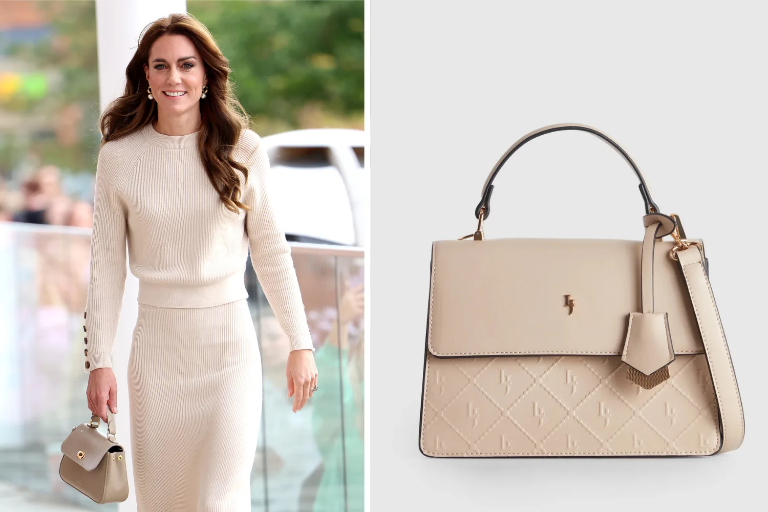 Kate Middleton with cream handbag