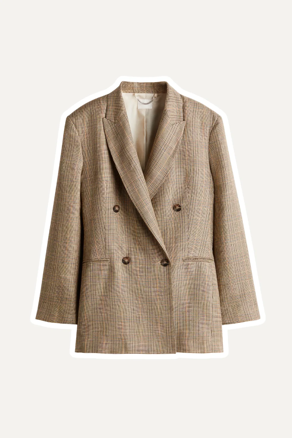 H&M linen brown check blazer 