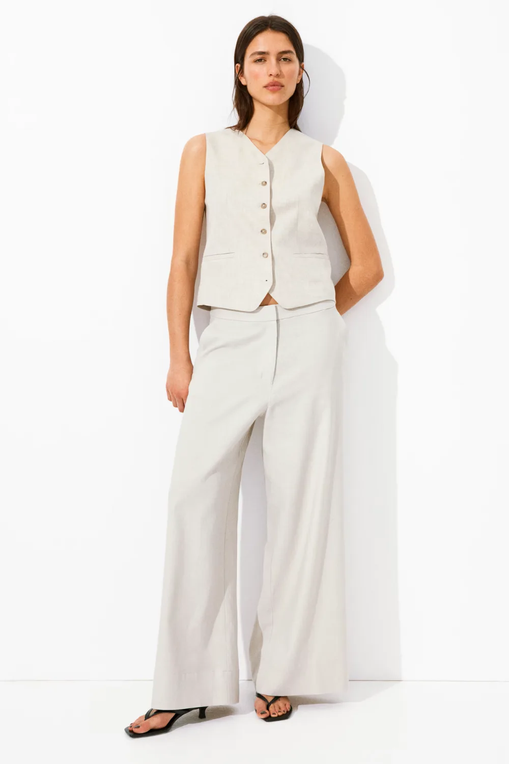 H&M cream linen vest and pants 