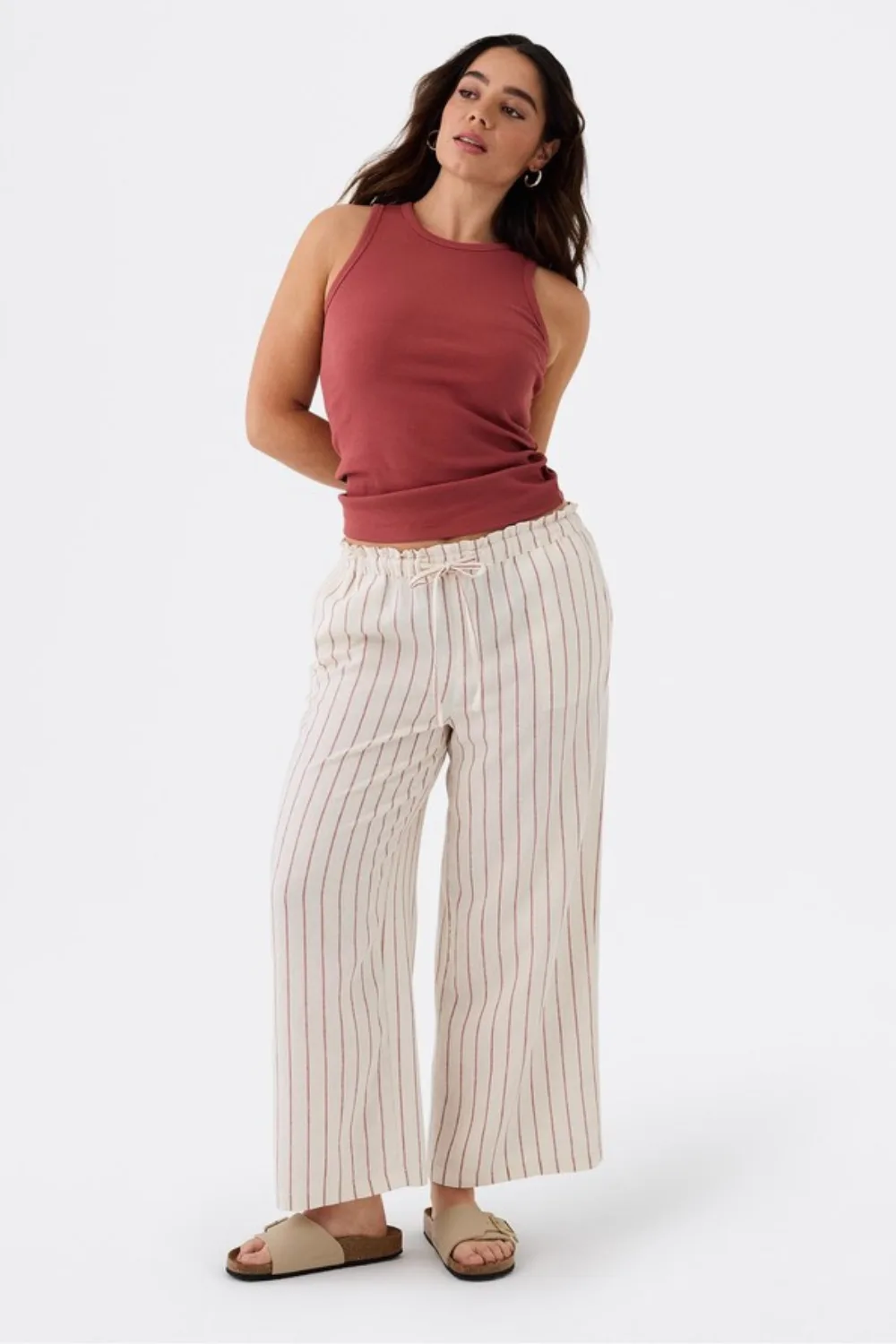 big w cream stripe linen pants 