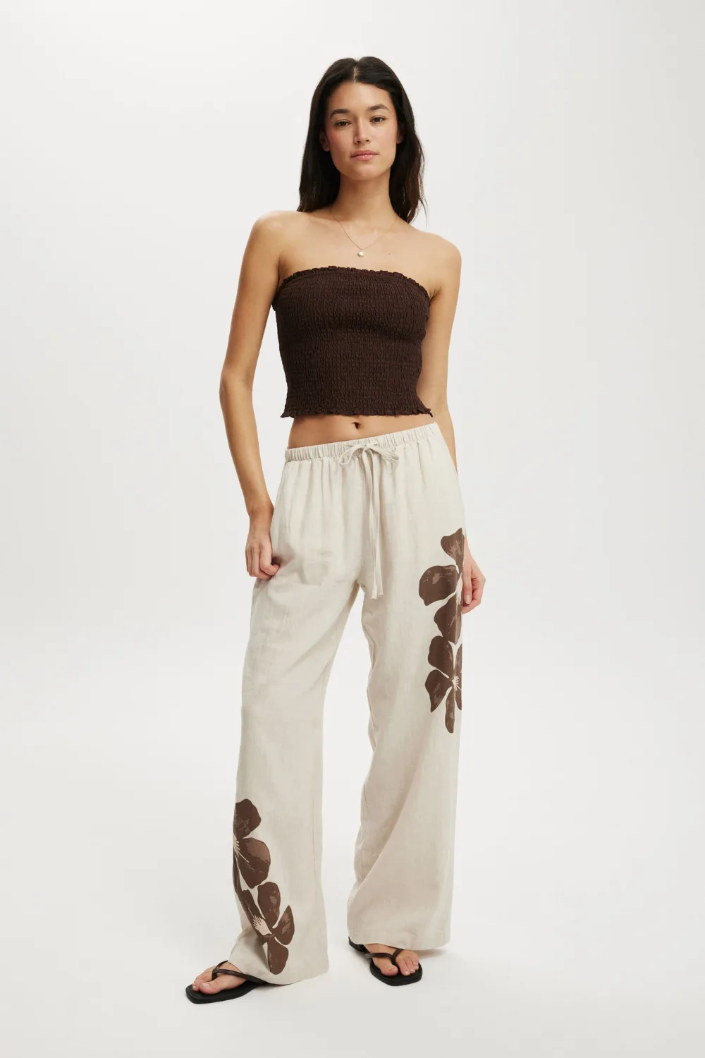 cotton on cream linen pantds with floral print  