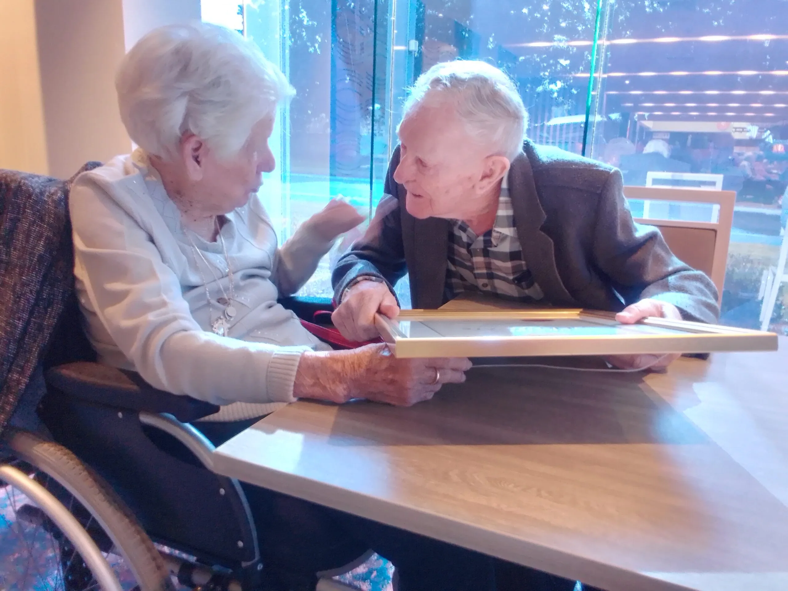 Delma and Frank at the aged care home where they still live together