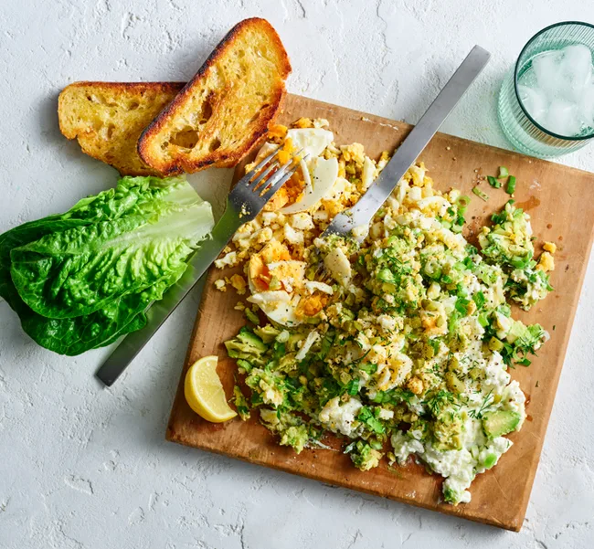 smashed egg and avo salad
