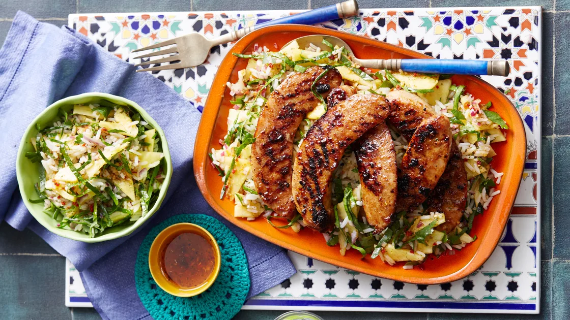 Oh-so-tasty Spicy Sausages with Pineapple Rice Salad | New Idea