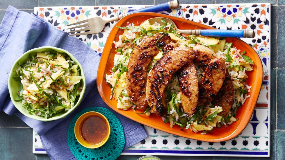 Spicy Sausages with Pineapple Rice Salad