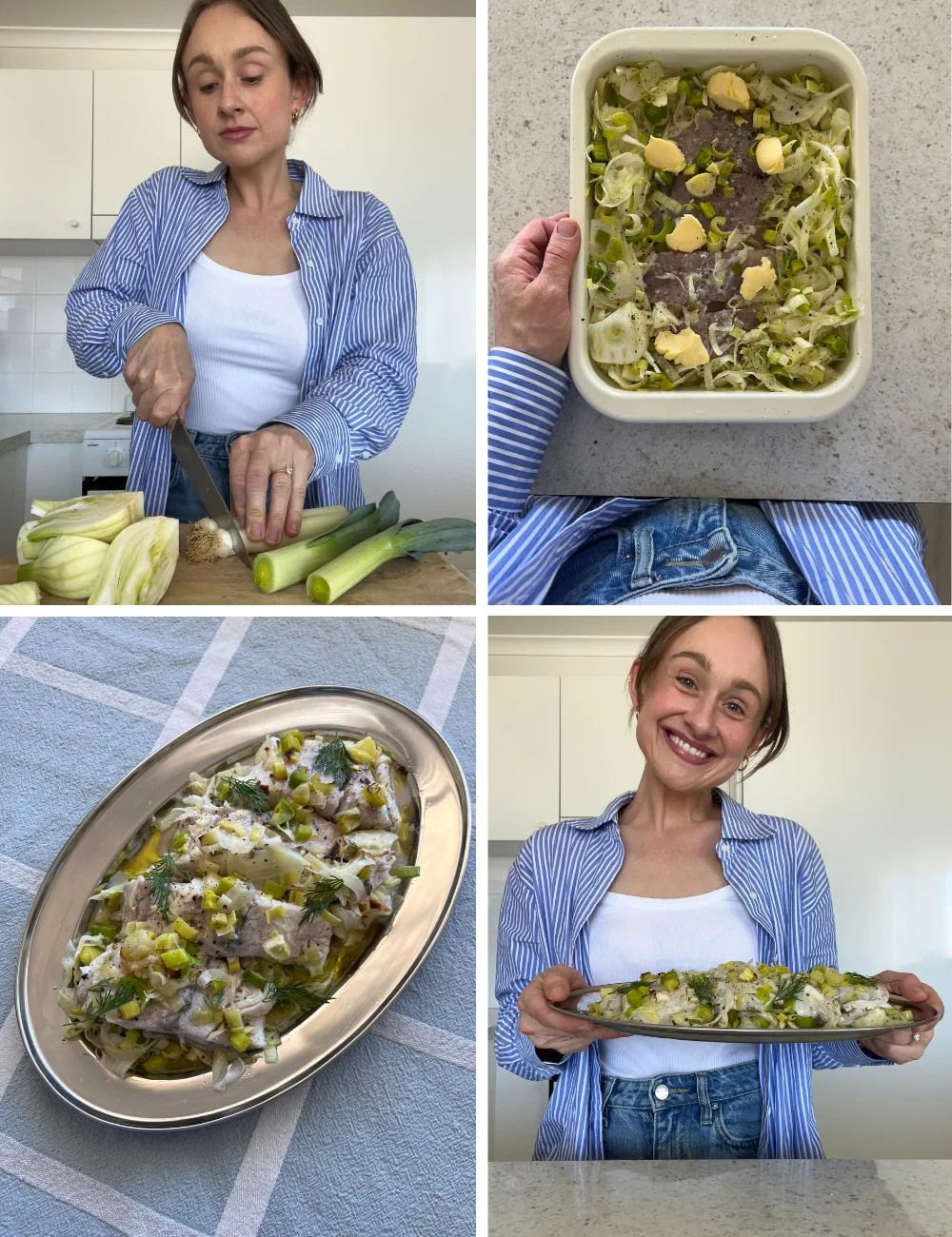 Veronica Wnuk preparing her quick and tasty barramundi "tray dump". 