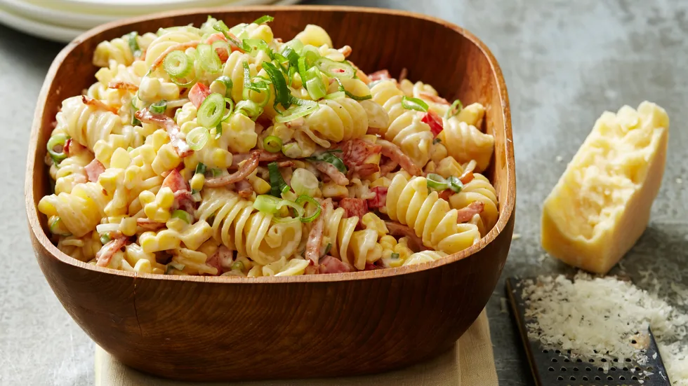 Bacon and Corn Pasta Caesar Salad