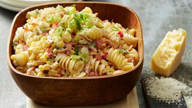 Bacon and Corn Pasta Caesar Salad