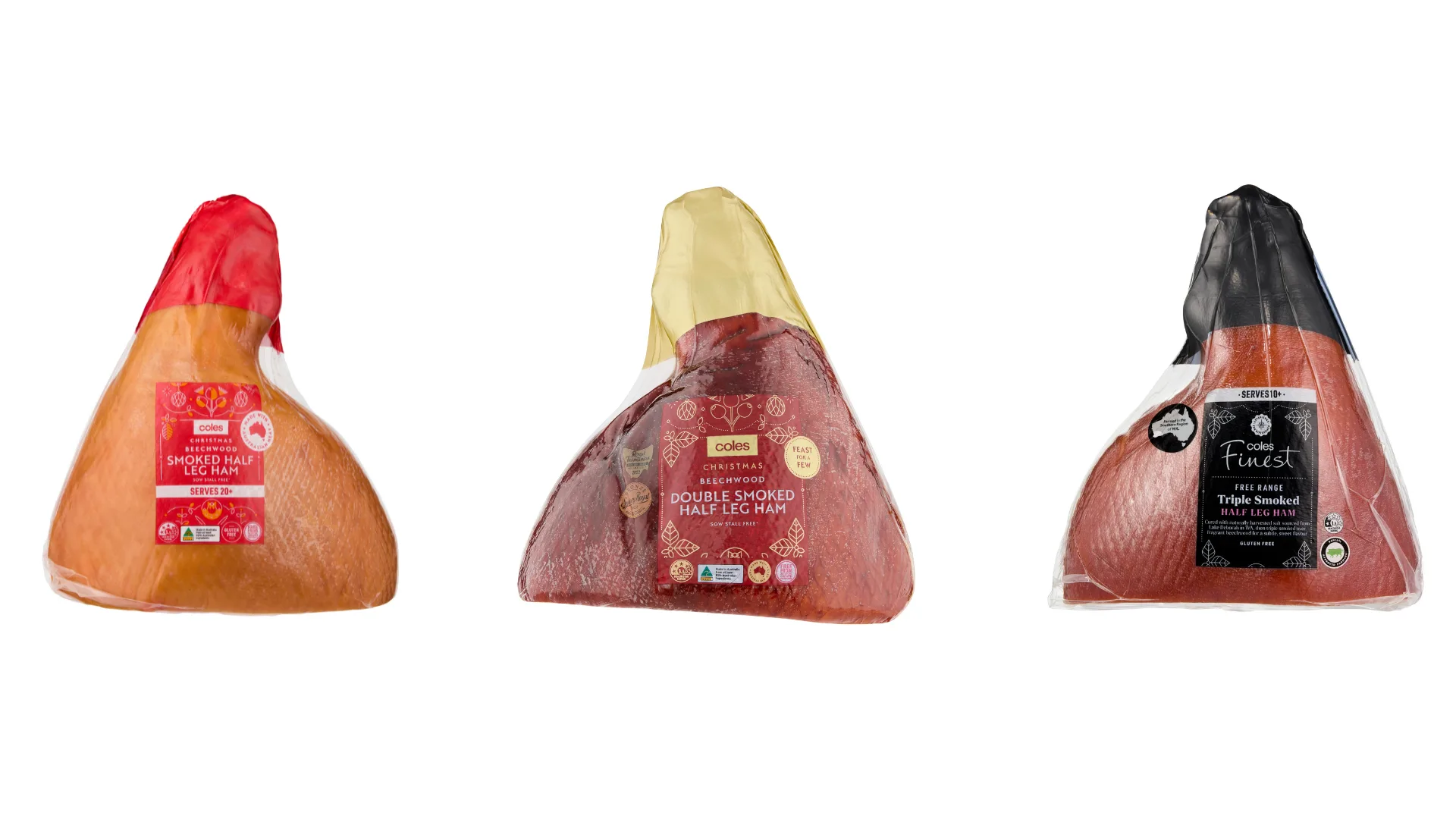 Coles range of smoked hams: single, double and triple-smoked.