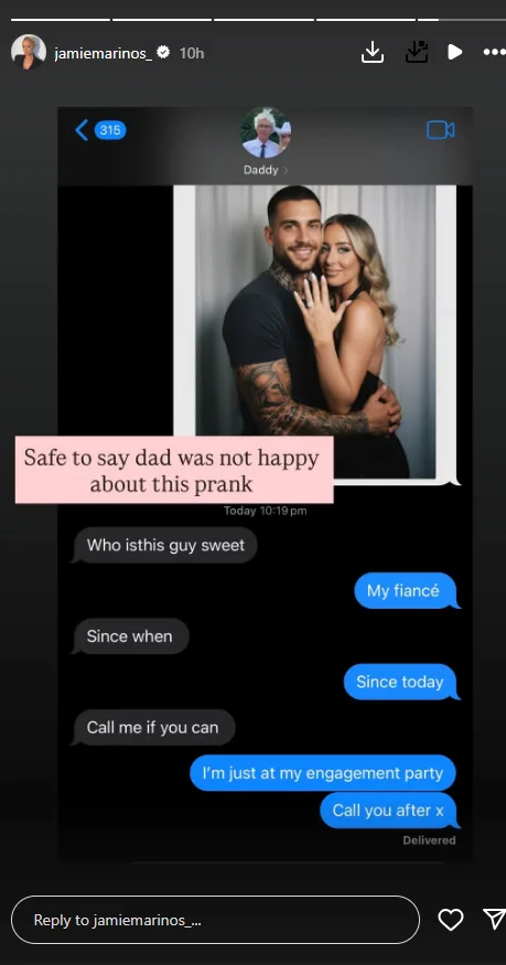 Jamie MAFS 2025 text exchange with dad 
