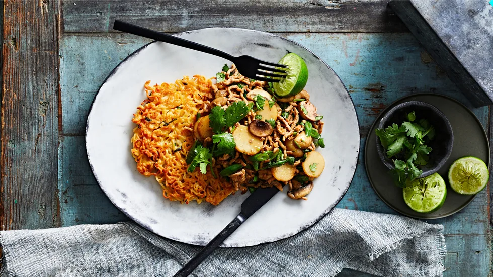 Noodle Pancakes with Hoisin Pork