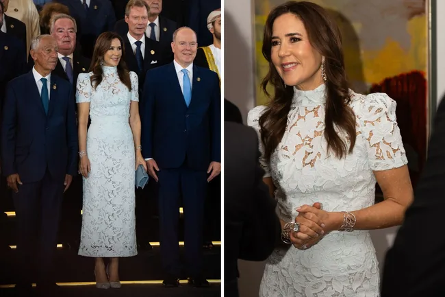 Queen Mary in a white Zimmerman dress