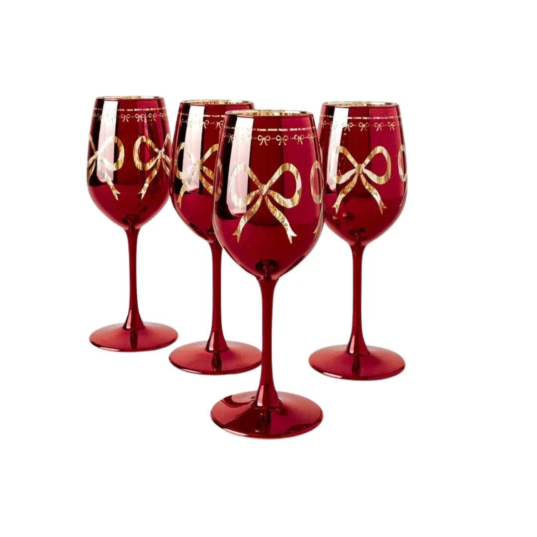Heritage Bow Wine Glass Set of Four in Red