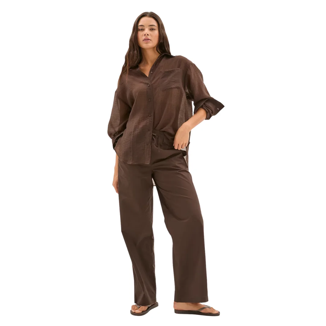 Lily Loves Poplin Pants in Deep Brown
