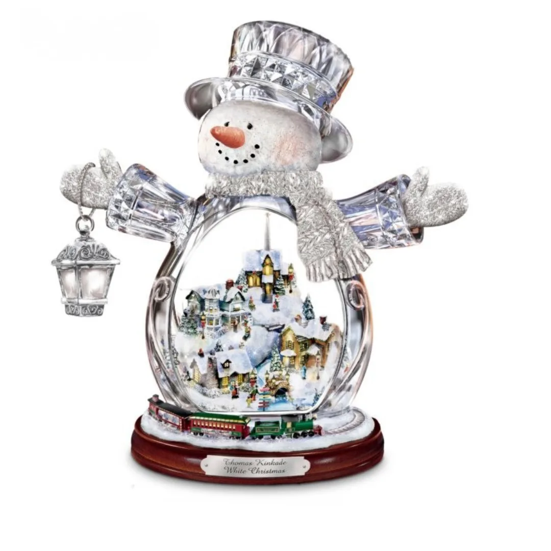 Thomas Kinkade Snowman With Village, Moving Train
