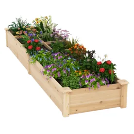 Costway Wooden Raised Garden Bed with 2 Planter Boxes and Dividers
