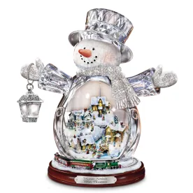 Bradford Exchange Thomas Kinkade Snowman With Village, Moving Train 