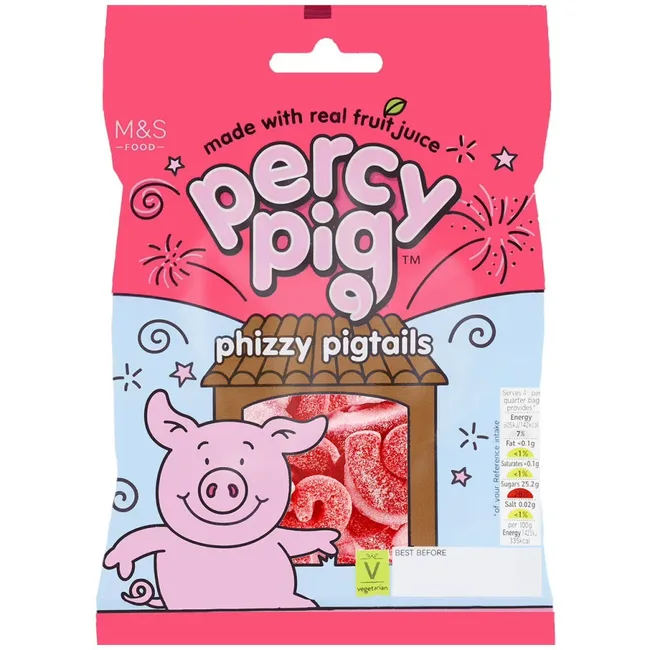 M&S Percy Pig Phizzy Pigtails 170g - $6
