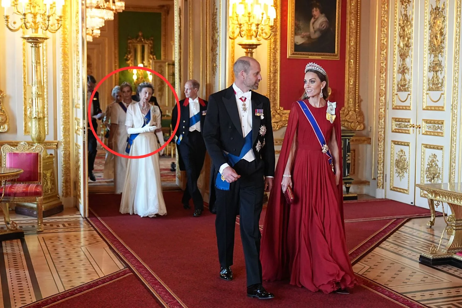 Princess Anne behind Prince William and Kate