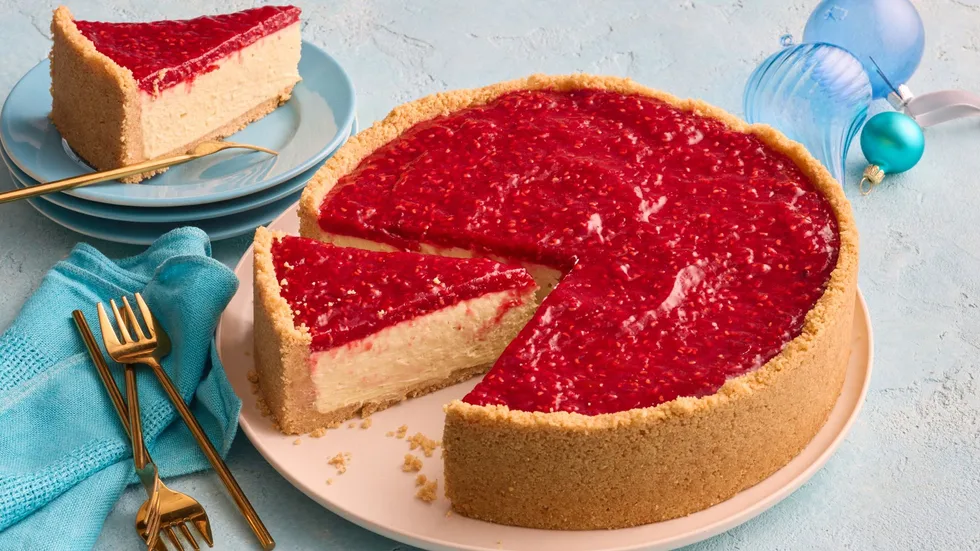 Raspberry-Topped Pistachio Cheesecake