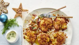 Parmesan Smashed Potatoes with Ranch Dressing
