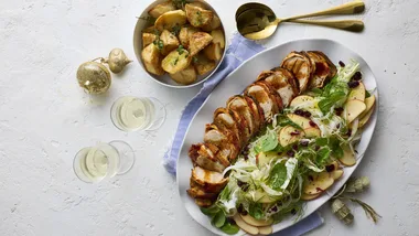 Chrissie lunch is sorted with this Bacon-Wrapped Pork with Fennel and Cranberry Slaw