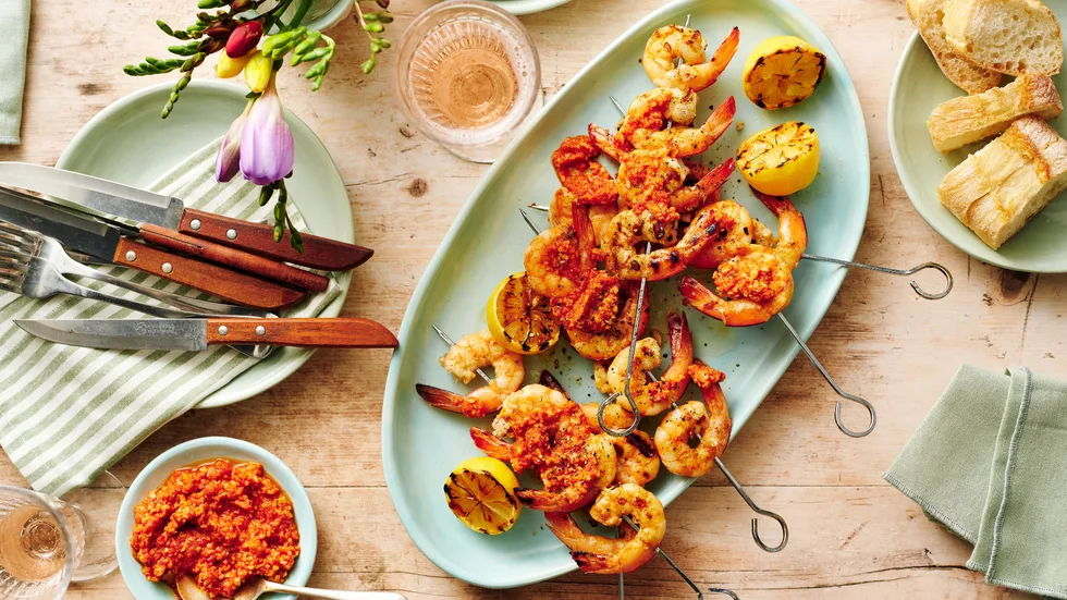 Barbecued Prawns with Romesco