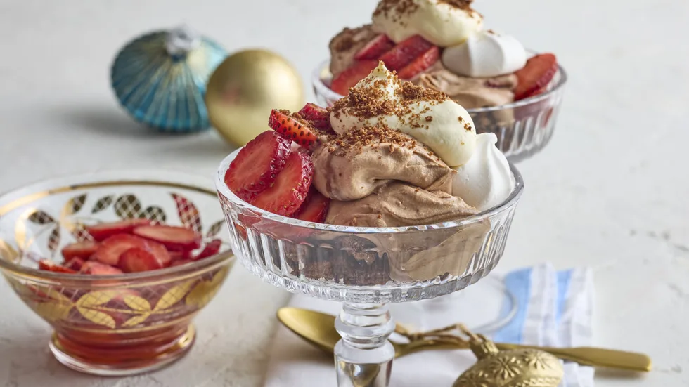 Chocolate Mousse with Brandied Strawberries