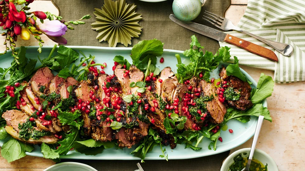Dukkah lamb with rocket and pomegranate