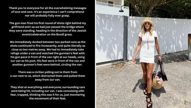 Pip Edwards reveals she was forced to hide under a van during Bondi Beach shooting