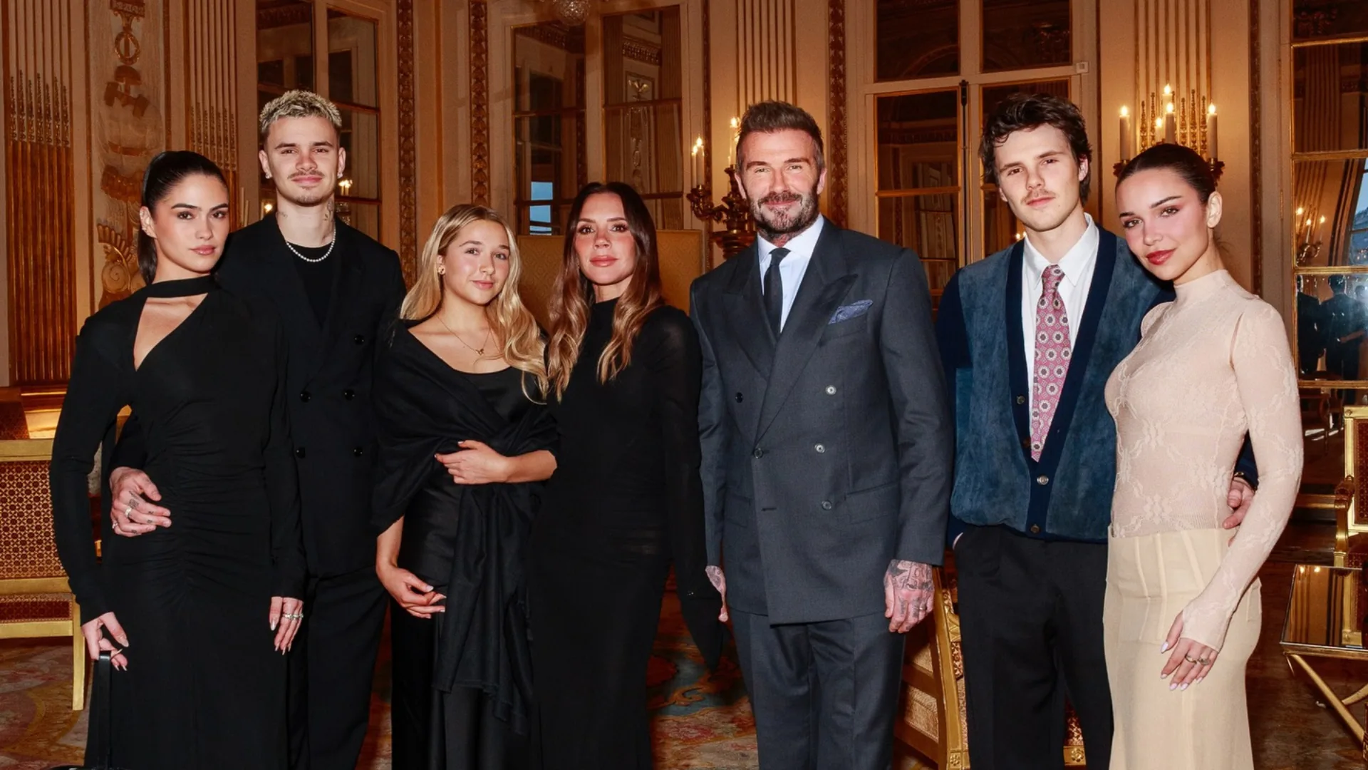 Bekcham family in Paris without Nicola and Brooklyn while Victoria receives Chevalier de l'Ordre des Arts et des Lettres
